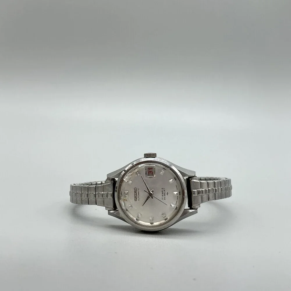 Vintage Seiko Womens Watch 22mm Silver Dial Auto Date Hi Beat Chipped Crystal